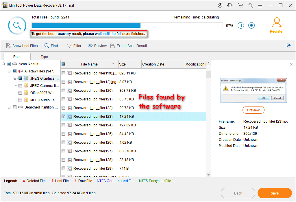 archivos encontrados por el software