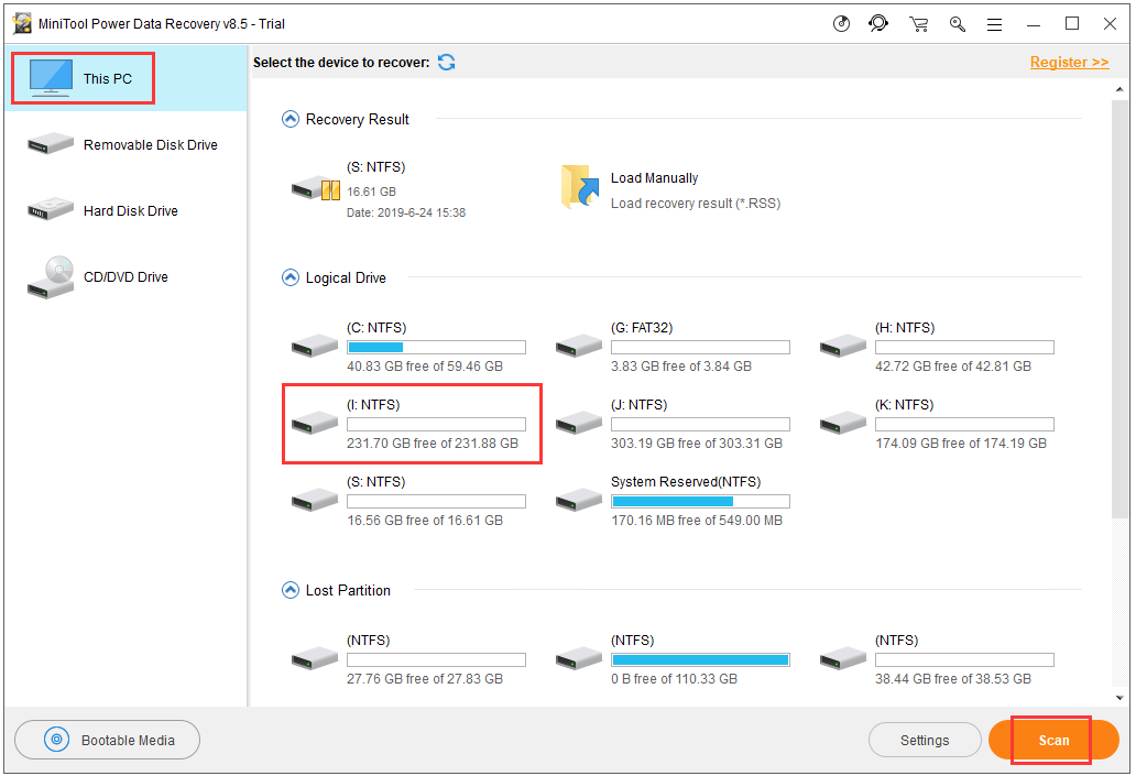 skanne tapte filer i Windows 10 PC