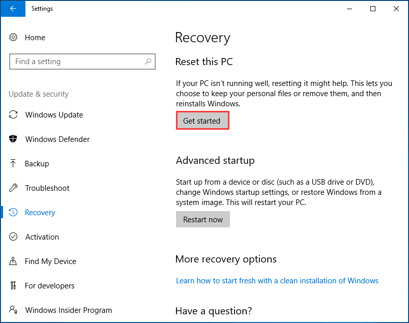 resetujte tento počítač Windows 10
