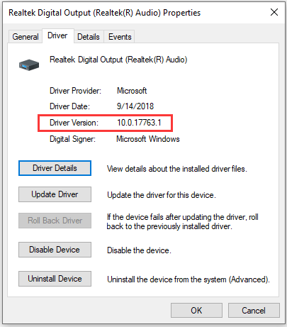 ελέγξτε την έκδοση προγράμματος οδήγησης των Windows 10