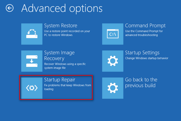 Réparation de démarrage de Windows 10