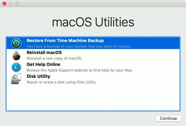 valige Restore from Time Machine Backup