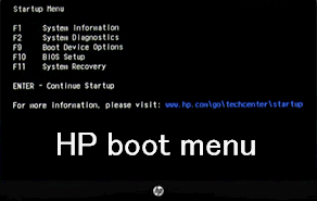 Menu de inicialização HP