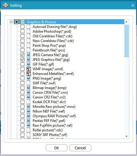 especificar los tipos de archivos necesarios antes de escanear