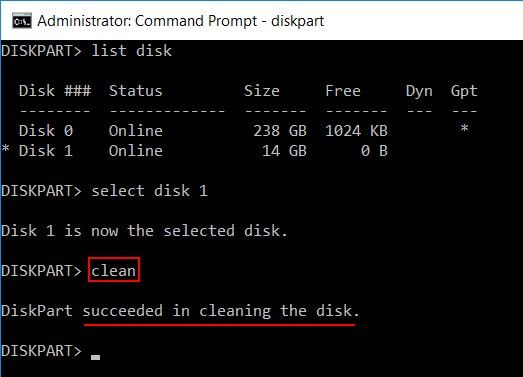 comando diskpart clean