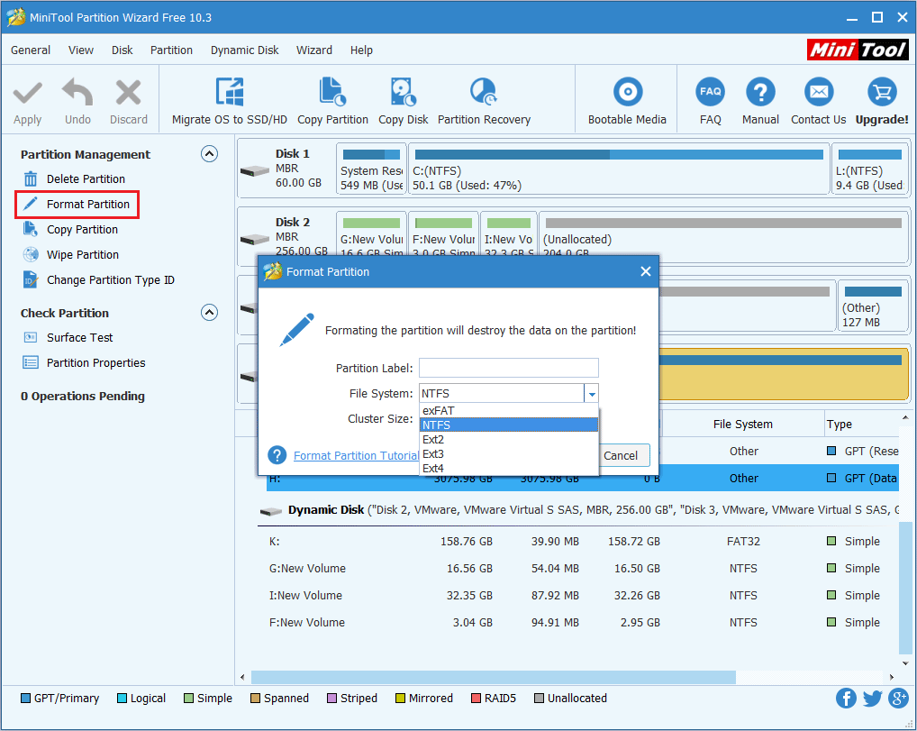 format RAW-drev ved hjælp af partitionsguiden