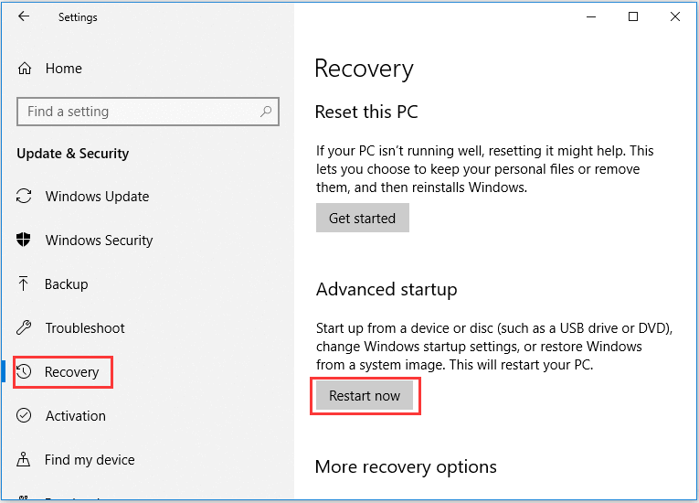 accedere alle opzioni avanzate Windows 10