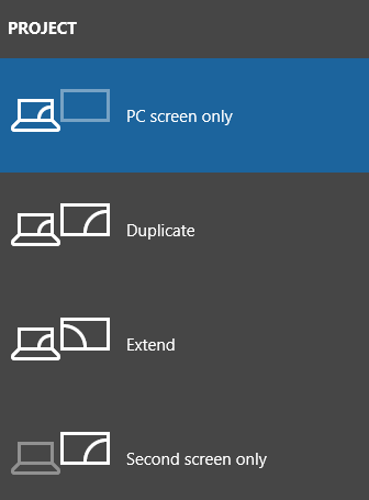 ubah tetapan projek ke skrin PC sahaja