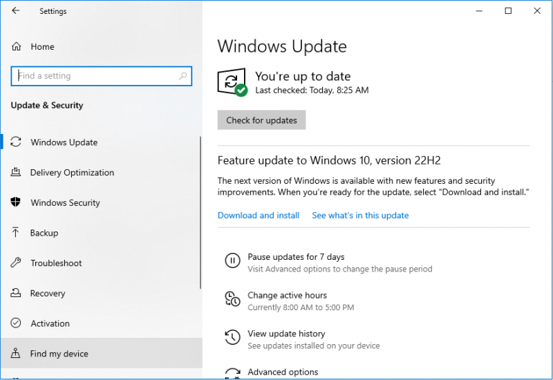   tingnan ang mga update sa Windows 10