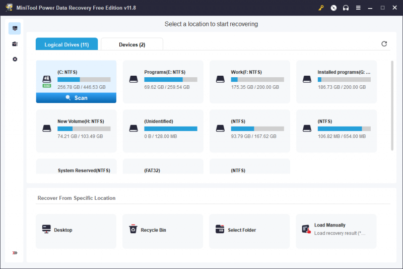   sélectionnez le lecteur cible à analyser sous Lecteurs logiques