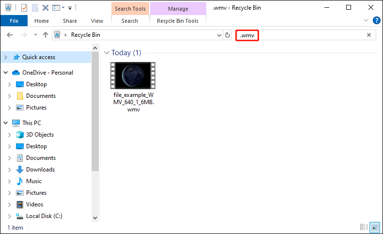   Suchen Sie die WMV-Datei im Papierkorb