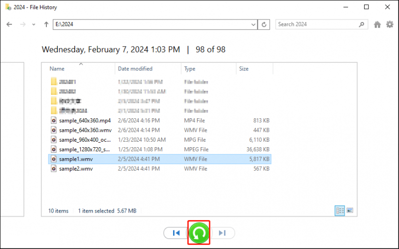   memulihkan file WMV dengan File History