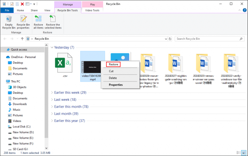   memulihkan rekaman Zoom dari Recycle Bin