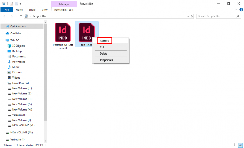   กู้คืนไฟล์ InDesign จากถังรีไซเคิล