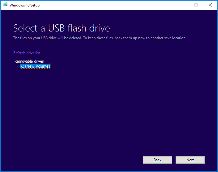   selezionare l'unità flash USB di destinazione