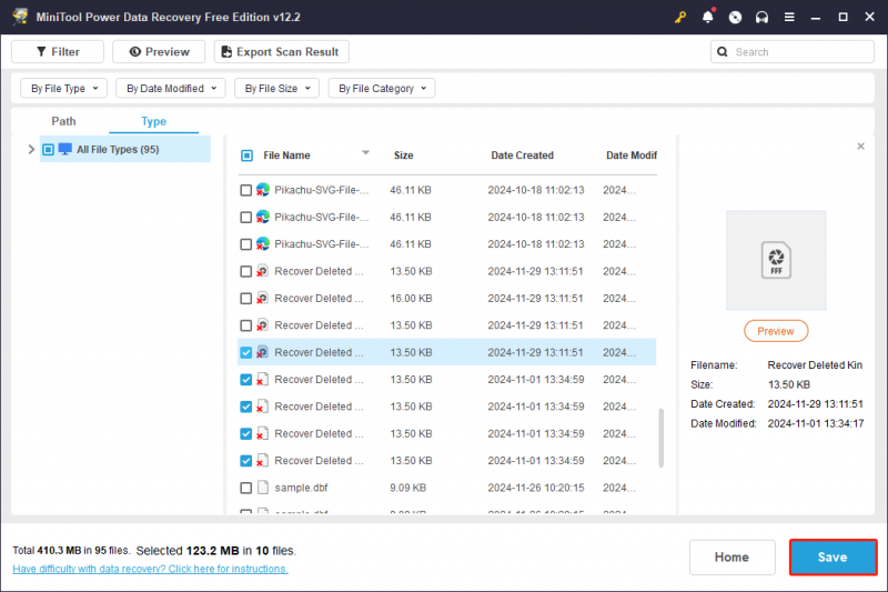   clique em OK para salvar os arquivos desejados do MiniTool Power Data Recovery