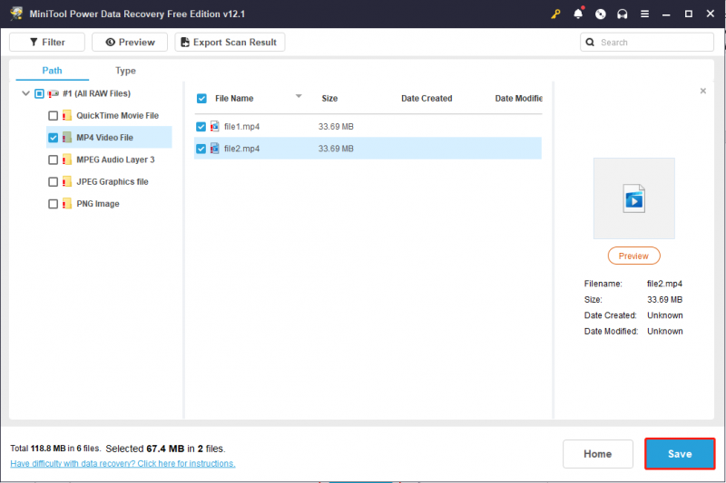   clique no botão Salvar para restaurar os arquivos desejados através do MiniTool Power Data Recovery