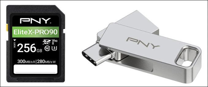   eine PNY SD-Karte und ein PNY USB-Flash-Laufwerk
