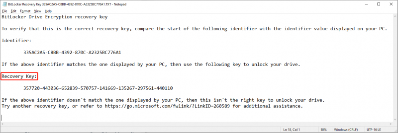   BitLocker Kurtarma Anahtarı dosyası