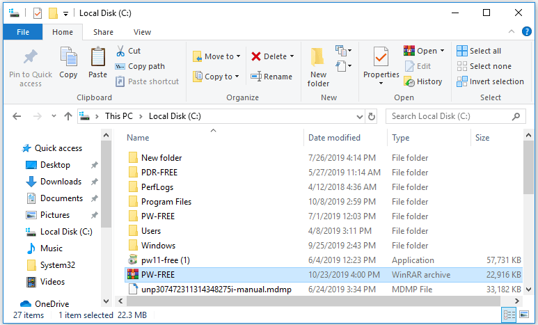vyberte archivní soubor RAR a otevřete jej pomocí WinRAR