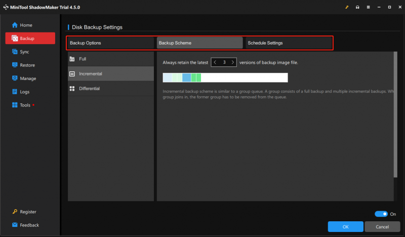   cambiar la configuración de copia de seguridad