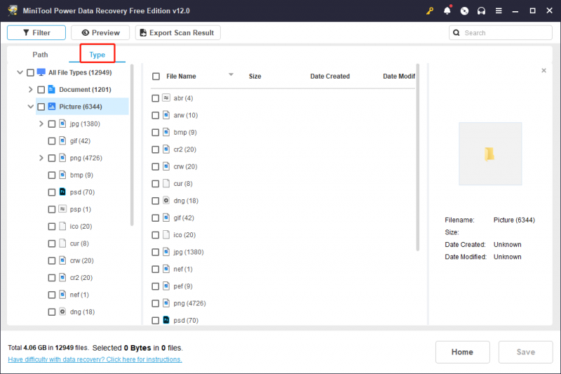   utilizar el tipo para localizar archivos