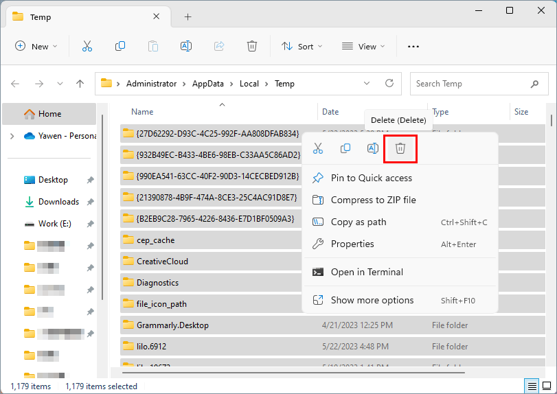 AppData klasöründeki geçici dosyaları silin