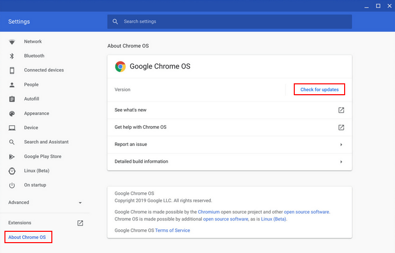 Suchen Sie nach Chromebook-Updates