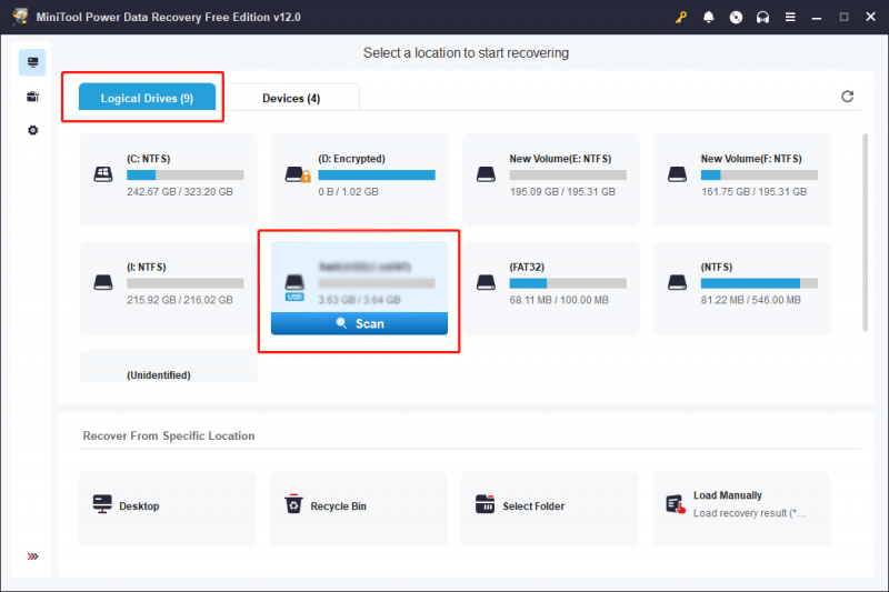   piliin ang partition na i-scan sa ilalim ng Logical Drives