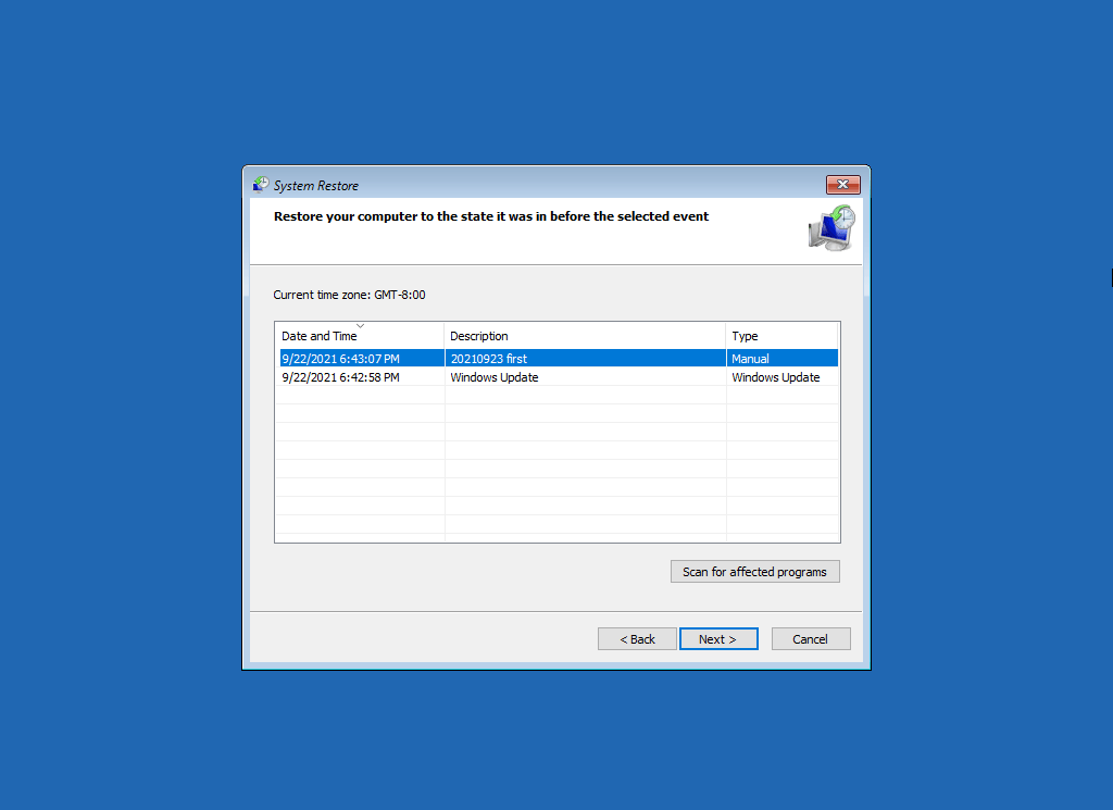 khôi phục máy tính của bạn từ điểm khôi phục hệ thống