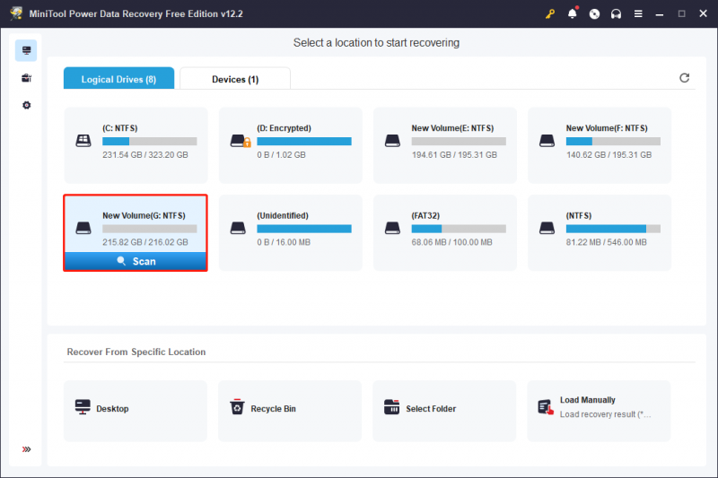   verifique a partição de destino no MiniTool Power Data Recovery