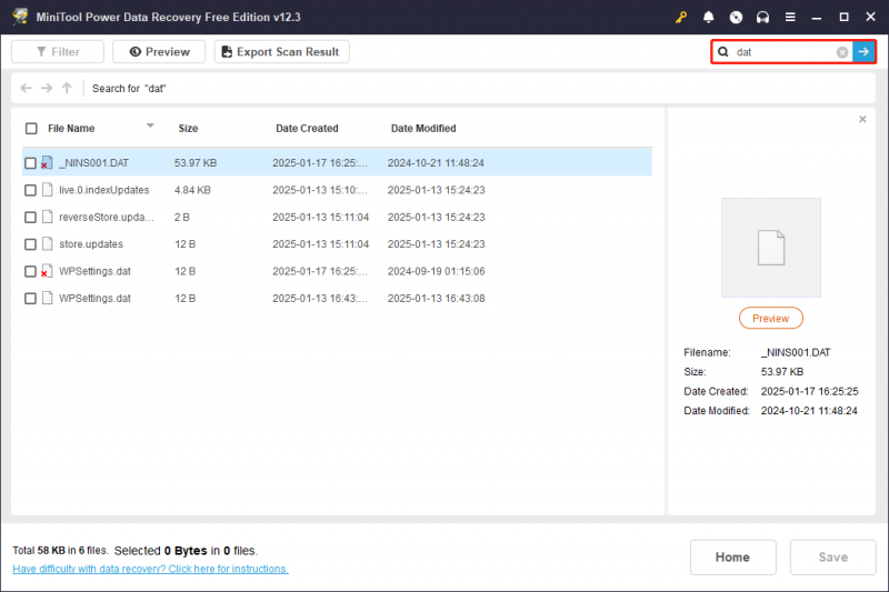   use o recurso Pesquisar para encontrar arquivos direcionados no MiniTool Power Data Recovery