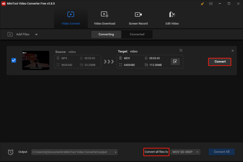   converta o vídeo corrompido para outro formato usando o MiniTool Video Converter