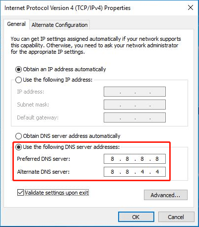 cambiar al servidor DNS de Google