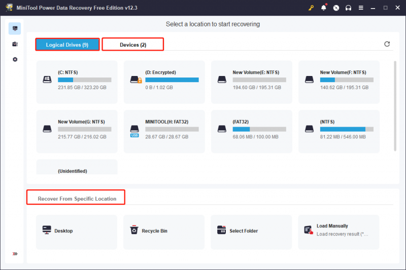   les cinc funcions de MiniTool Power Data Recovery per filtrar fitxers