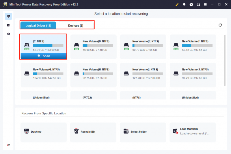   verifique a partição de destino usando o MiniTool Power Data Recovery