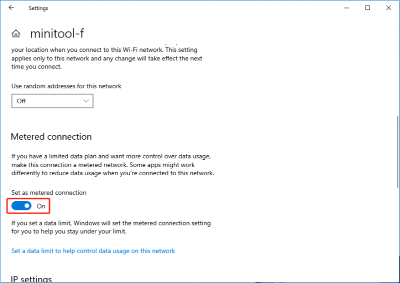   ενεργοποιήστε τη σύνδεση Metered στα Windows 10