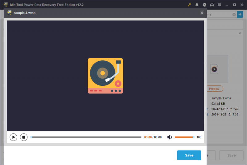   визуализирайте необходимите WMA файлове с функцията Preview в MiniTool Power Data Recovery
