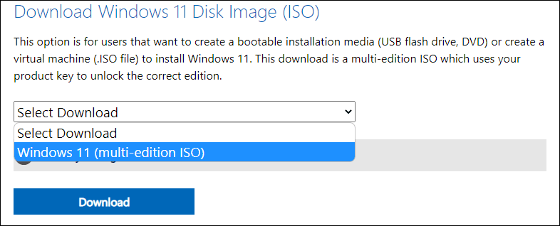   Last ned en Windows 11 ISO-fil fra Microsoft