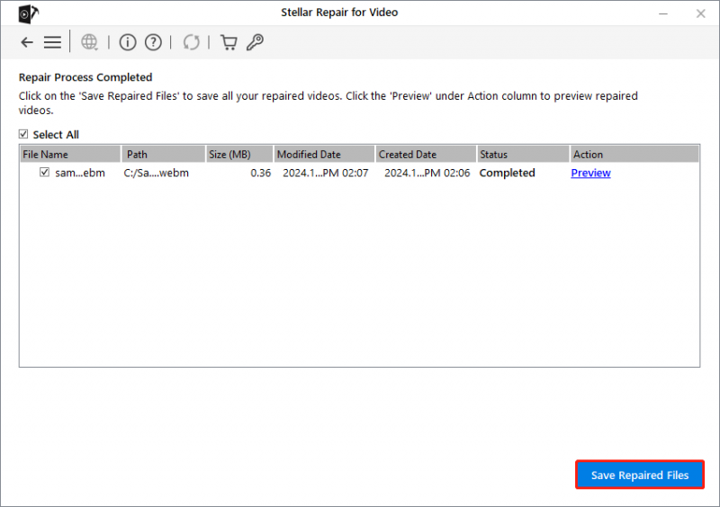   поправите оштећену ВебМ видео датотеку помоћу Стеллар Репаир фор Видео