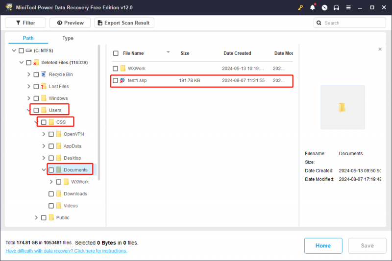   temukan file SKP yang terhapus di folder Documents