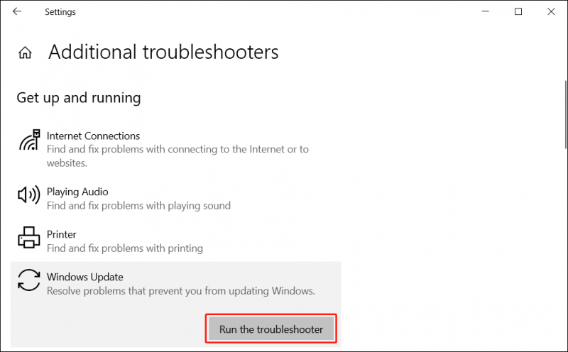   стартирайте инструмента за отстраняване на неизправности на Windows Update в Windows 10