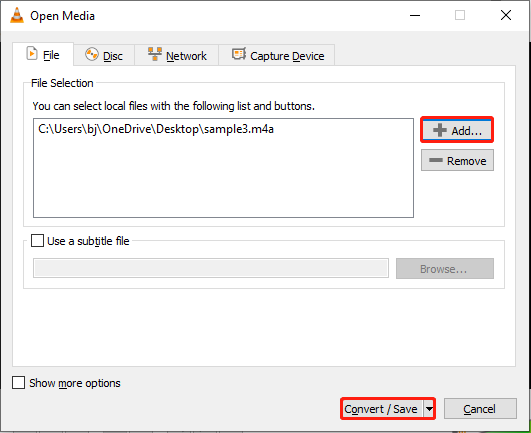   bozuk M4A dosyasını VLC'ye ekleyin