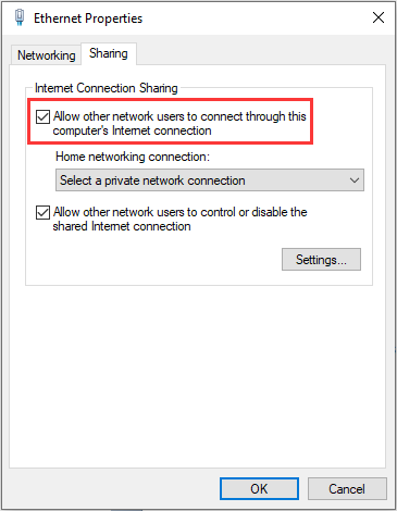Consenti ad altri utenti della rete di connettersi tramite questo computer