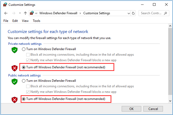 keelake Windows Defenderi tulemüür