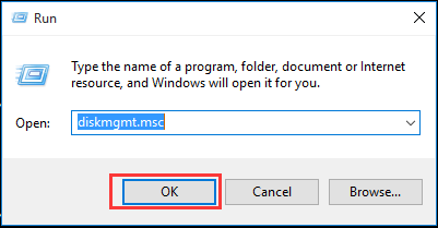 jalankan diskmgmt.msc dari menu permulaan Windows 10