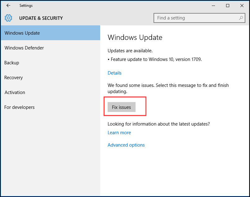 zkontrolujte nástroj Windows Update