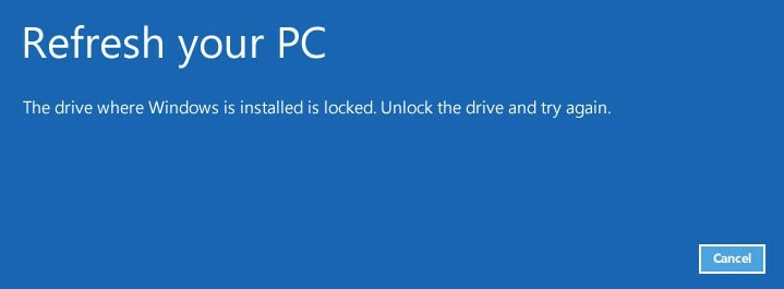 asema, johon Windows on asennettu, on lukittu
