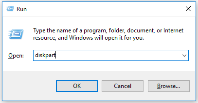πρόσβαση στο Diskpart μέσω του Windows Run