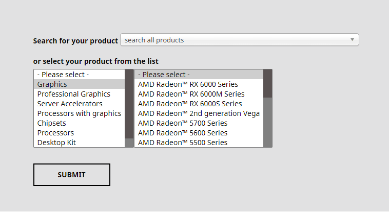 ड्राइवर के लिए अपना AMD उत्पाद चुनें